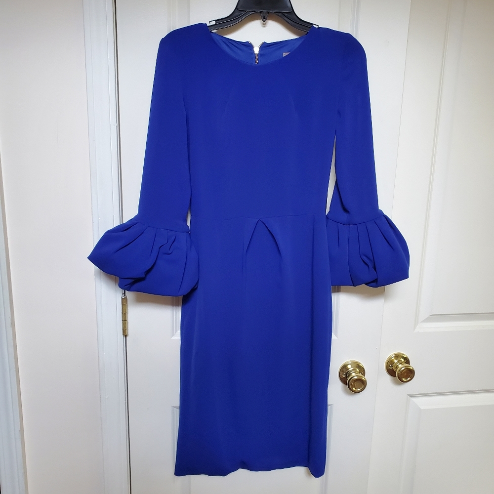 Royal Blue Puff Sleeve Midi Dress